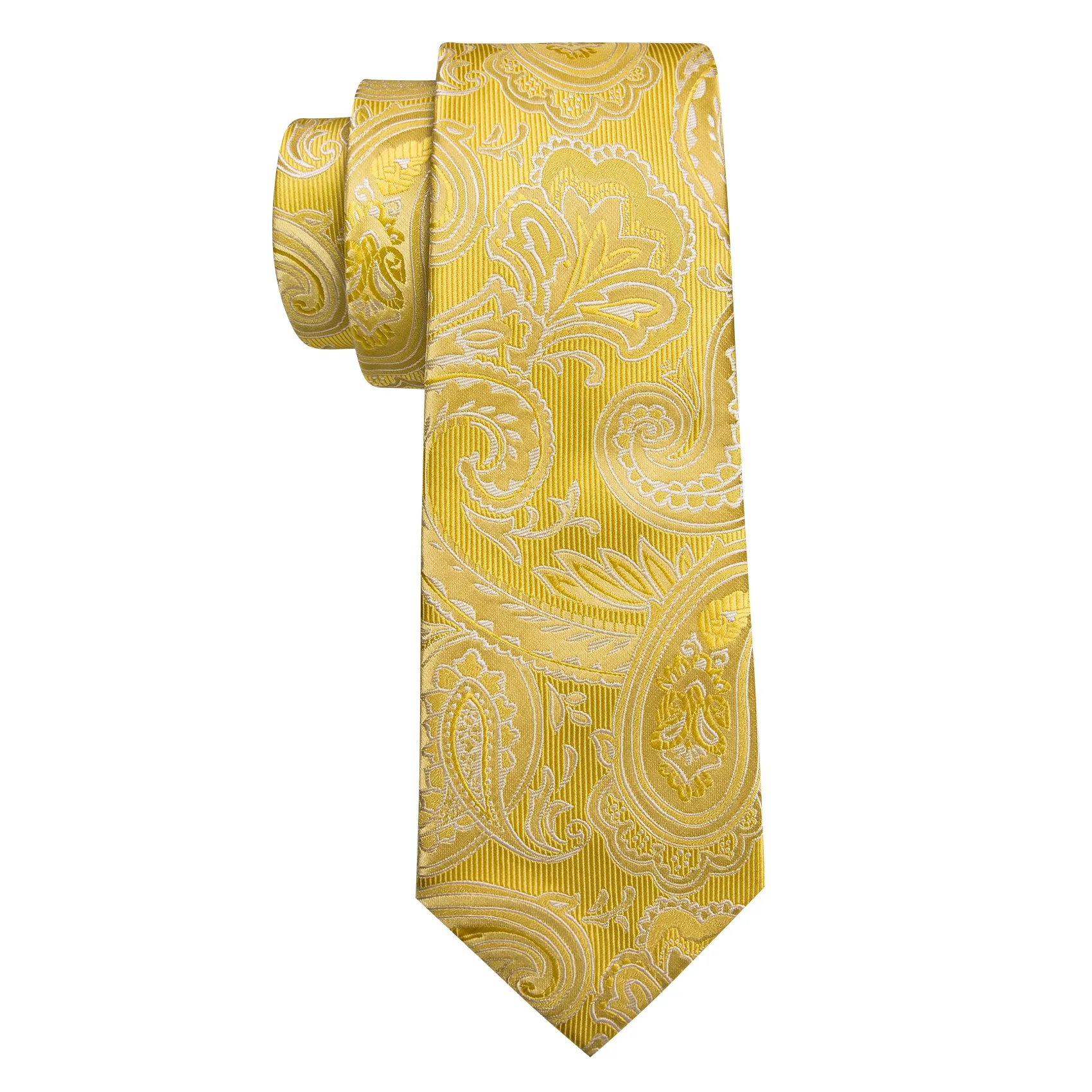 Barry Wang Gold Yellow Paisley Silk Tie Handkerchief Cufflinks Set sold by Barrywang product image thumbnail 5