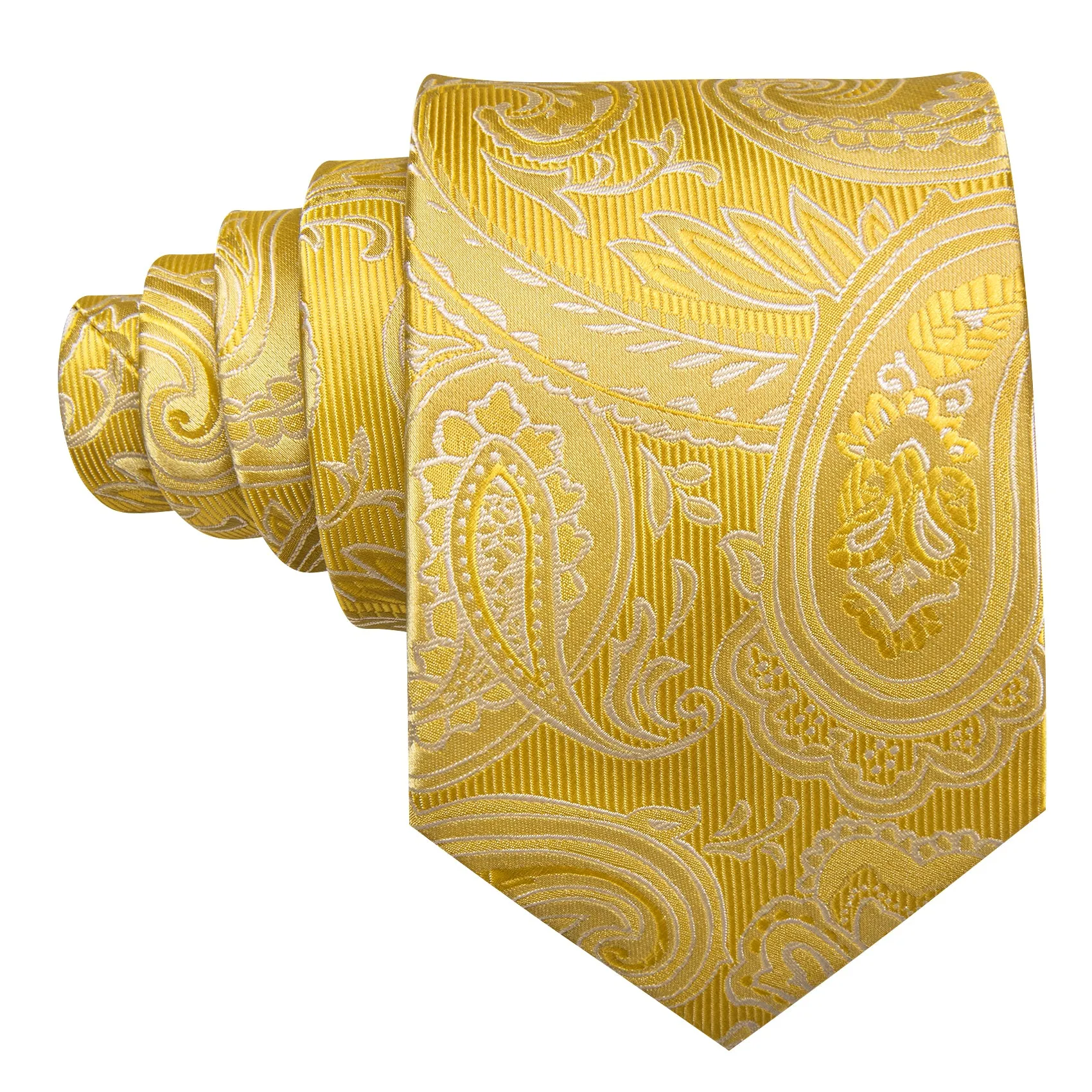 Barry Wang Gold Yellow Paisley Silk Tie Handkerchief Cufflinks Set sold by Barrywang product image thumbnail 4