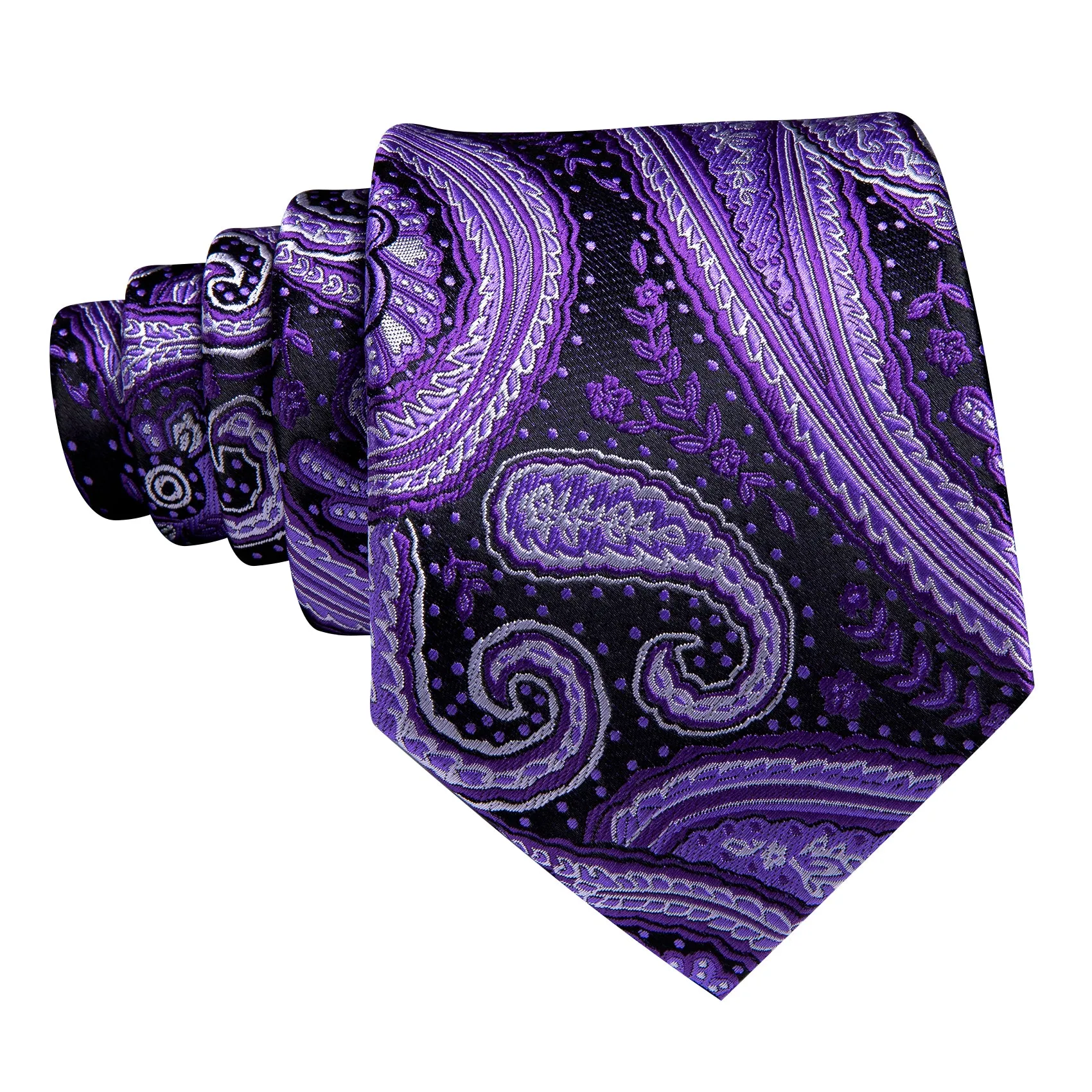 Barry Wang Purple White Paisley Silk Tie Handkerchief Cufflinks Set sold by Barrywang product image thumbnail 4