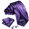 Barry Wang Purple White Paisley Silk Tie Handkerchief Cufflinks Set sold by Barrywang