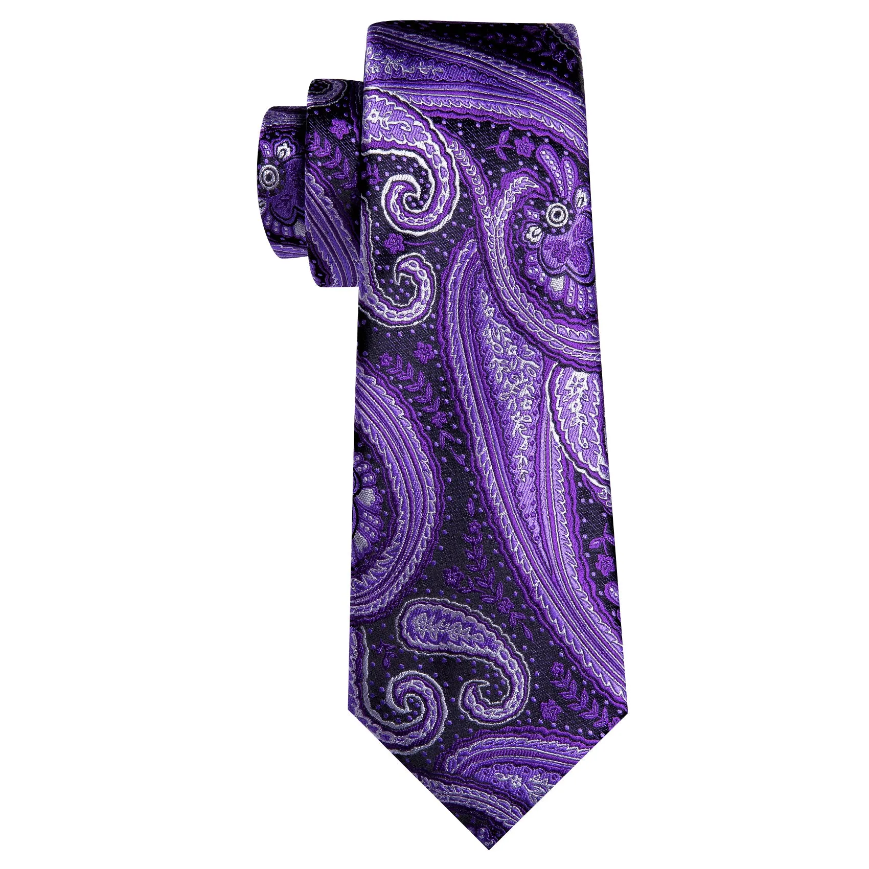 Barry Wang Purple White Paisley Silk Tie Handkerchief Cufflinks Set sold by Barrywang product image thumbnail 5