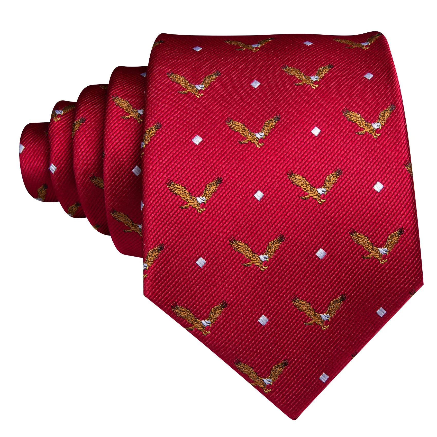 Barry Wang Red Necktie Brown Eagle Silk Tie Pocket Square Cufflink Set sold by Barrywang product image thumbnail 3