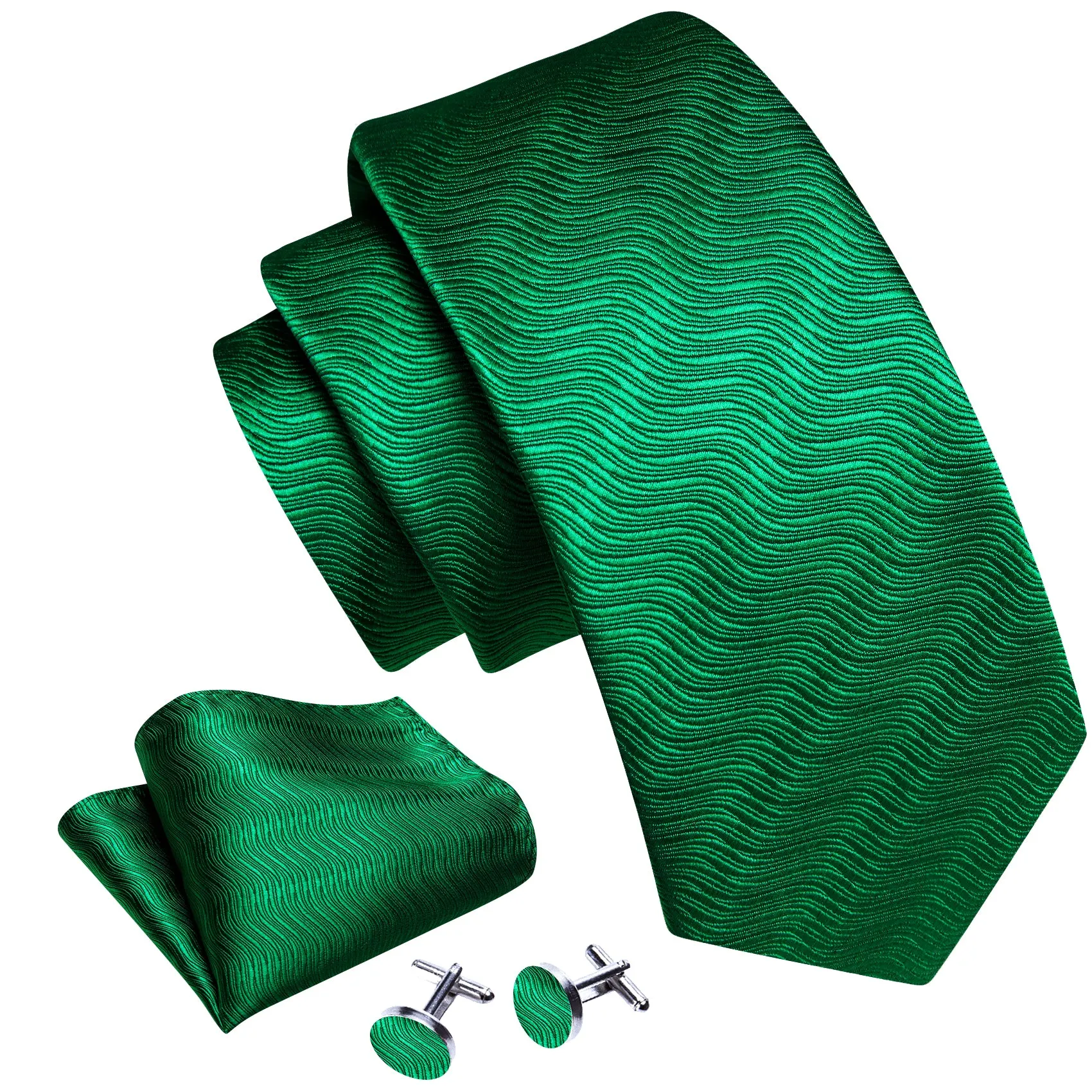 Barry Wang Dark Green Solid Silk Tie Handkerchief Cufflinks Set Formal sold by Barrywang product image thumbnail 2