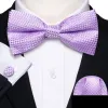 Purple Plaid Pre-tied Bow Tie Hanky Cufflinks Set sold by Barrywang