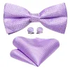 Purple Plaid Pre-tied Bow Tie Hanky Cufflinks Set sold by Barrywang