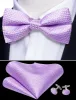Purple Plaid Pre-tied Bow Tie Hanky Cufflinks Set sold by Barrywang