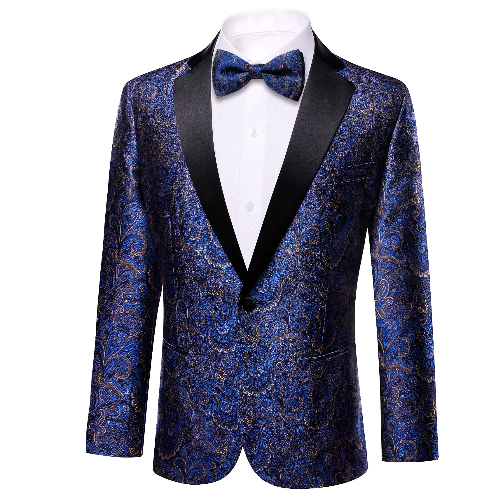 Barry. Wang Men Wedding Top Blue Paisley Slim One Button Stylish Blazer sold by Barrywang product image thumbnail 3