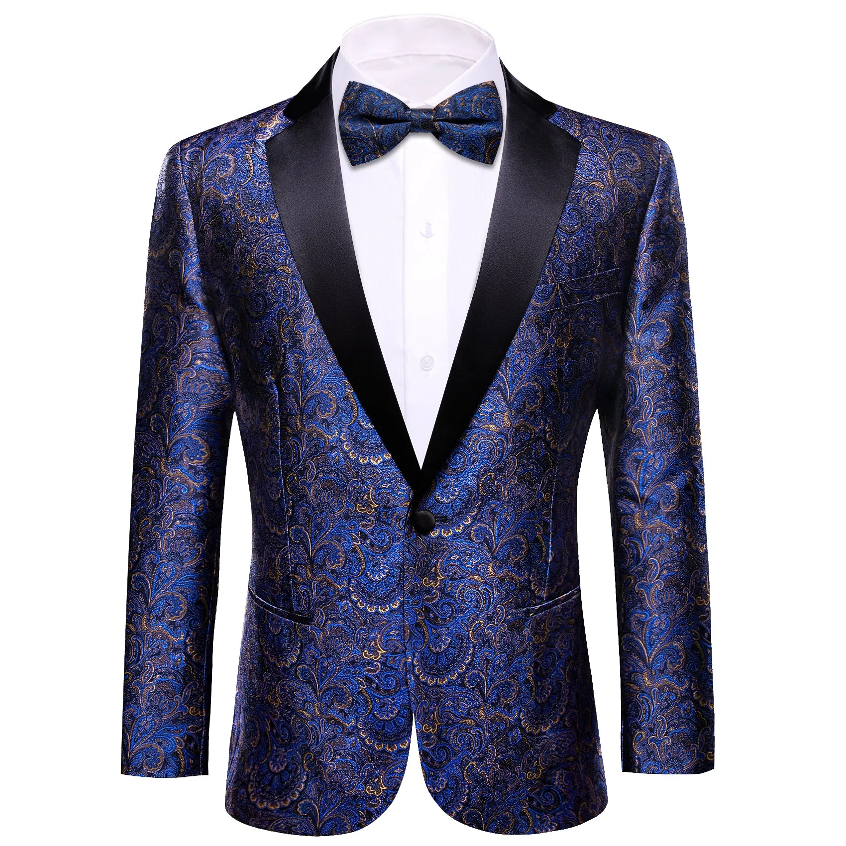 Barry. Wang Men Wedding Top Blue Paisley Slim One Button Stylish Blazer sold by Barrywang product image thumbnail 2