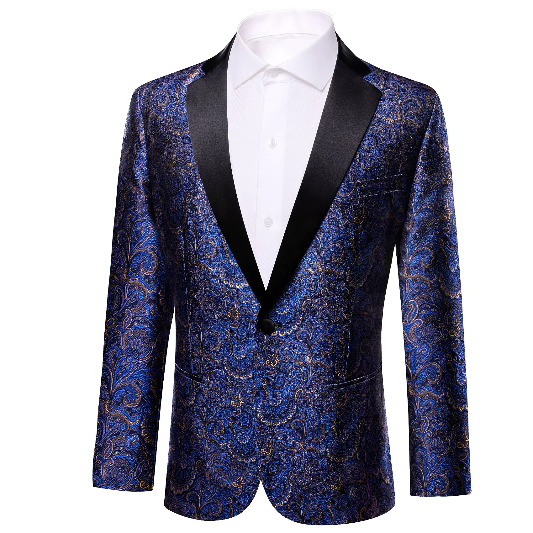 Barry. Wang Men Wedding Top Blue Paisley Slim One Button Stylish Blazer sold by Barrywang product image thumbnail 4
