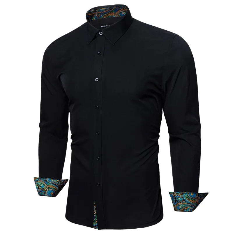 Barry.wang Black Blue Splicing Men's Business Shirt sold by Barrywang