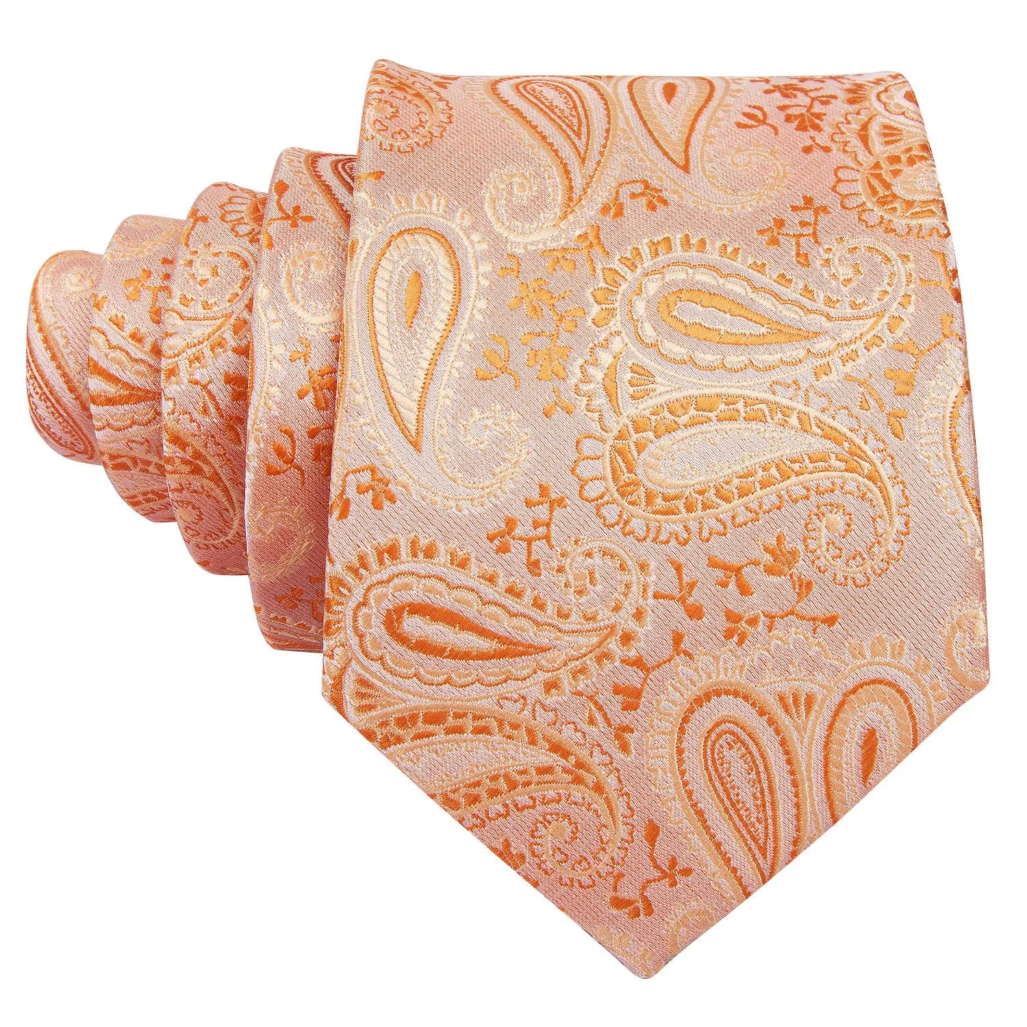 Barry. Wang Light Orange Paisley Silk Men's Tie Pocket Square Cufflinks Set sold by Barrywang product image thumbnail 4