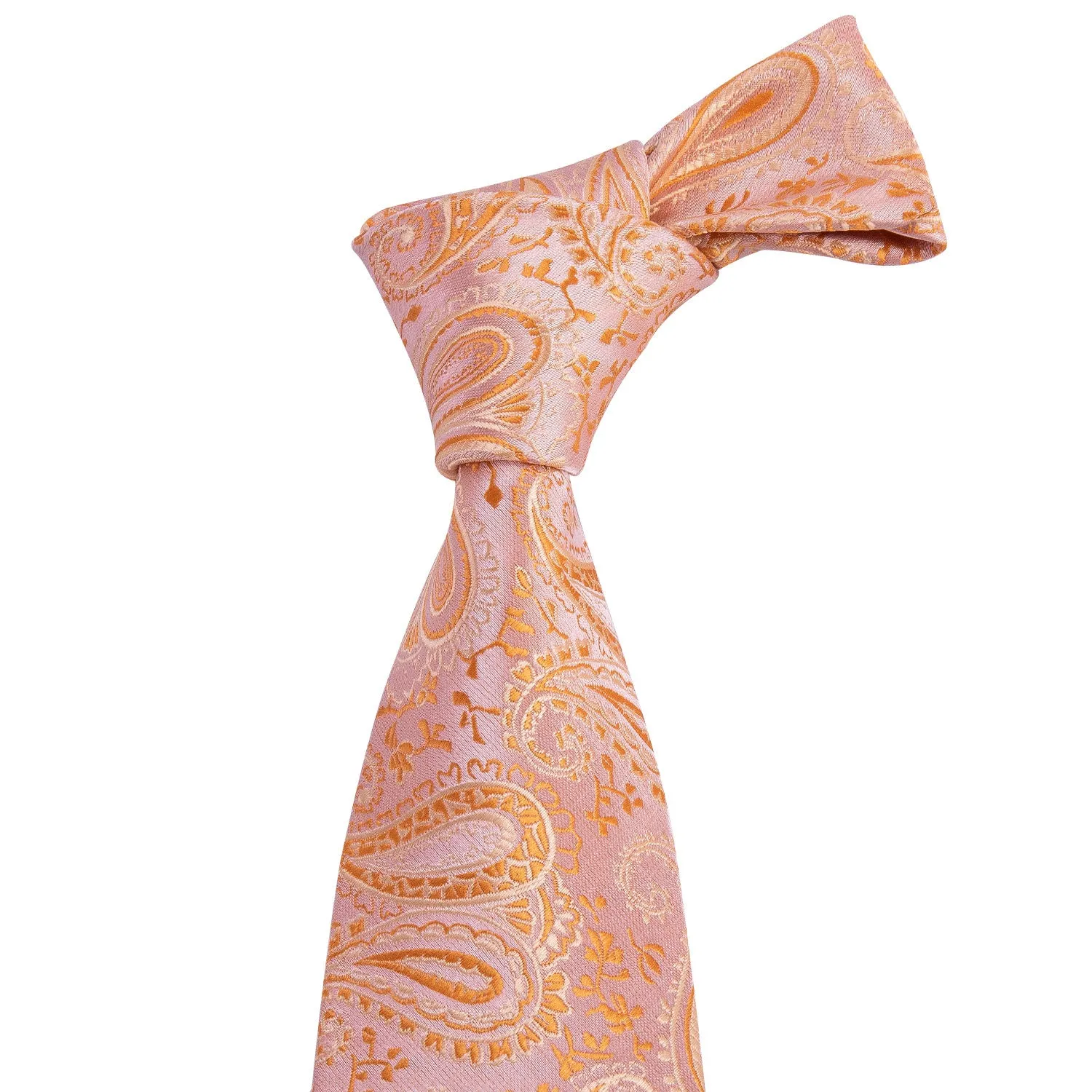 Barry. Wang Light Orange Paisley Silk Men's Tie Pocket Square Cufflinks Set sold by Barrywang product image thumbnail 5