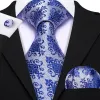 Barry Wang Blue Silver Floral Silk Men's Necktie Hanky Cufflinks Set sold by Barrywang