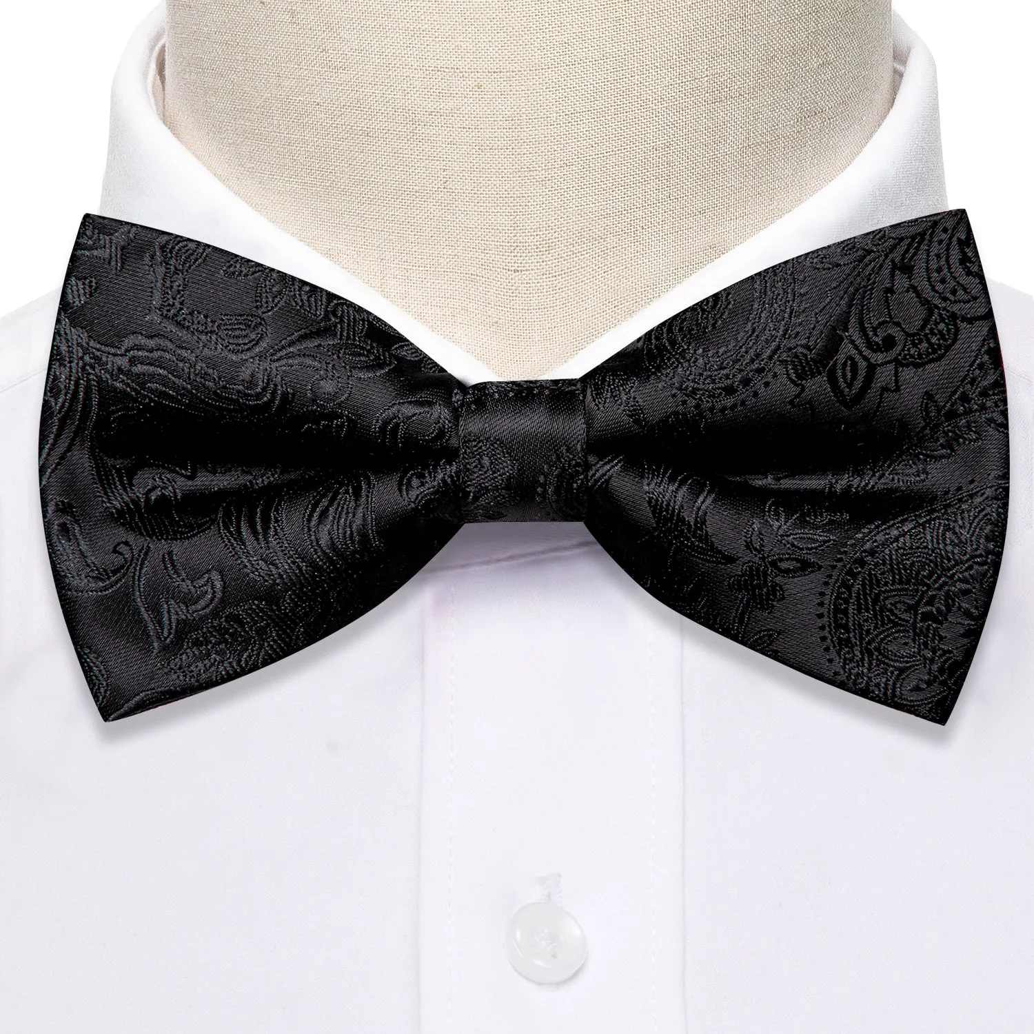 Barry. Wang Neck Tie Black Paisley Pre-tied Bow Tie Hanky Cufflinks Set sold by Barrywang product image thumbnail 4