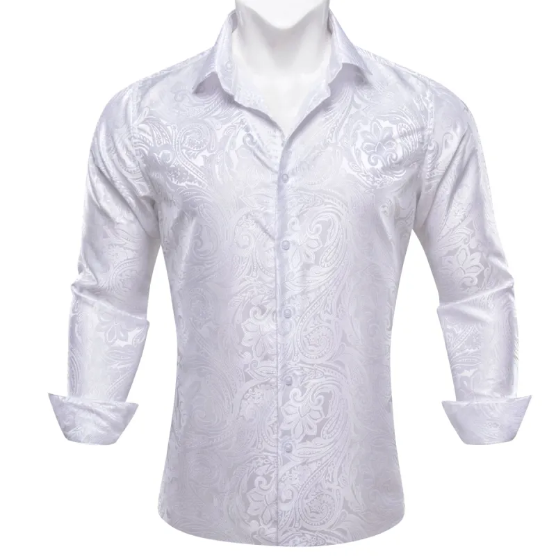 Barry. Wang White Button Up Long Sleeve Classy Paisley Silk Men's Shirt sold by Barrywang