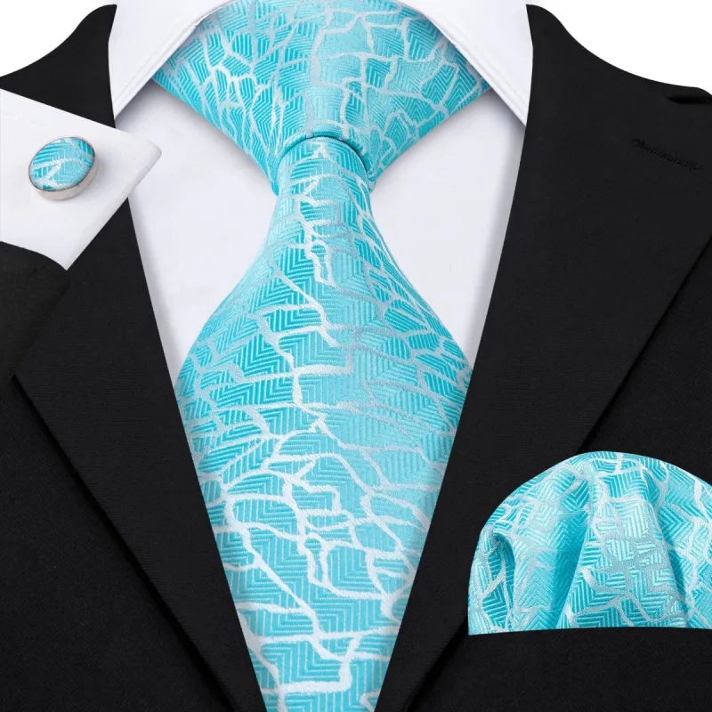 Barry Wang Dark Turquoise Blue Novelty Silk Men's Tie Hanky Cufflinks Set sold by Barrywang