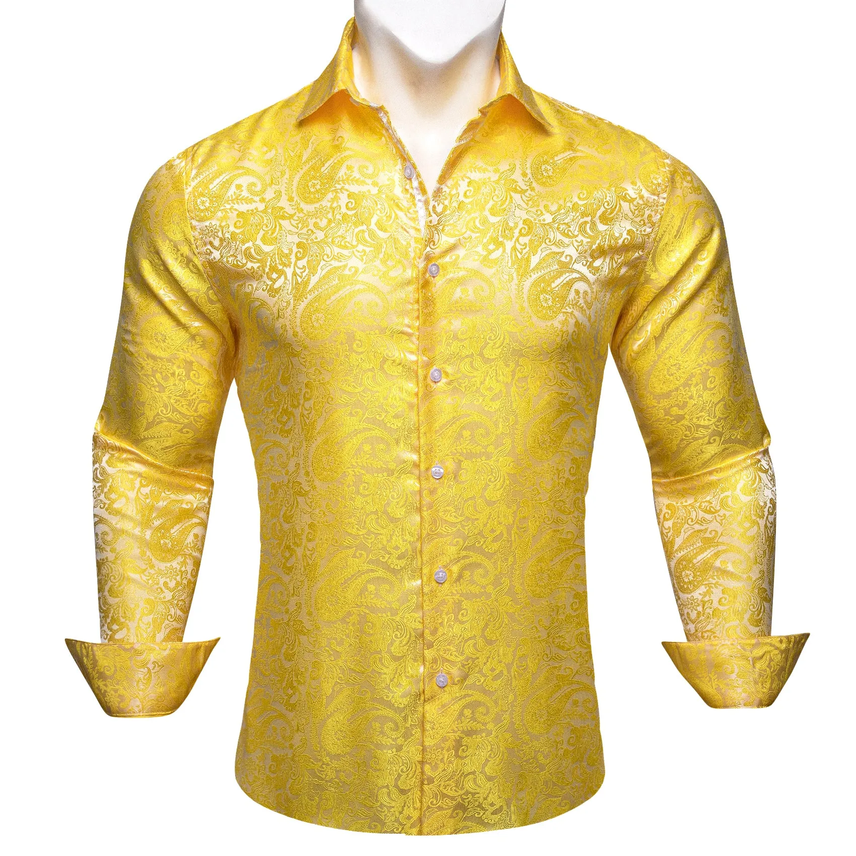 Barry Wang Button Down Shirt Yellow Paisley Silk Men's Dress Shirt sold by Barrywang product image thumbnail 2