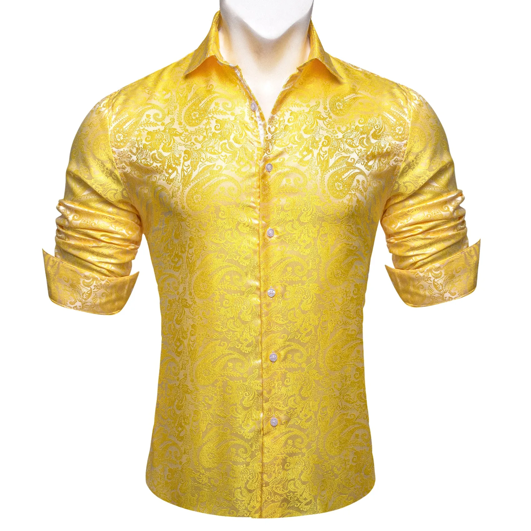 Barry Wang Button Down Shirt Yellow Paisley Silk Men's Dress Shirt sold by Barrywang product image thumbnail 4