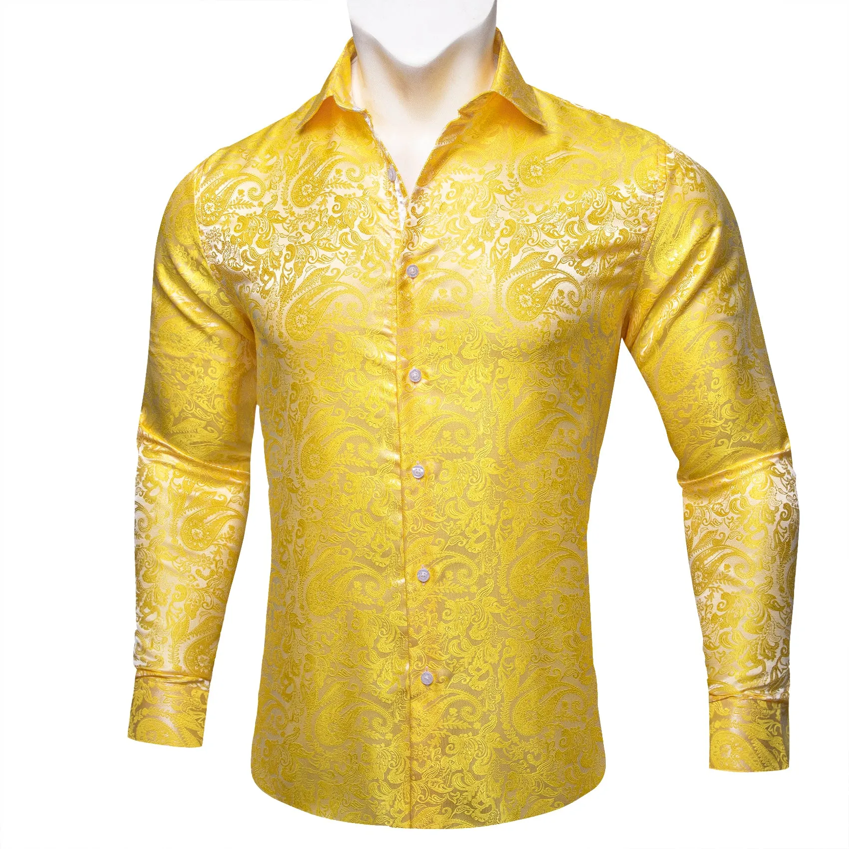 Barry Wang Button Down Shirt Yellow Paisley Silk Men's Dress Shirt sold by Barrywang product image thumbnail 3
