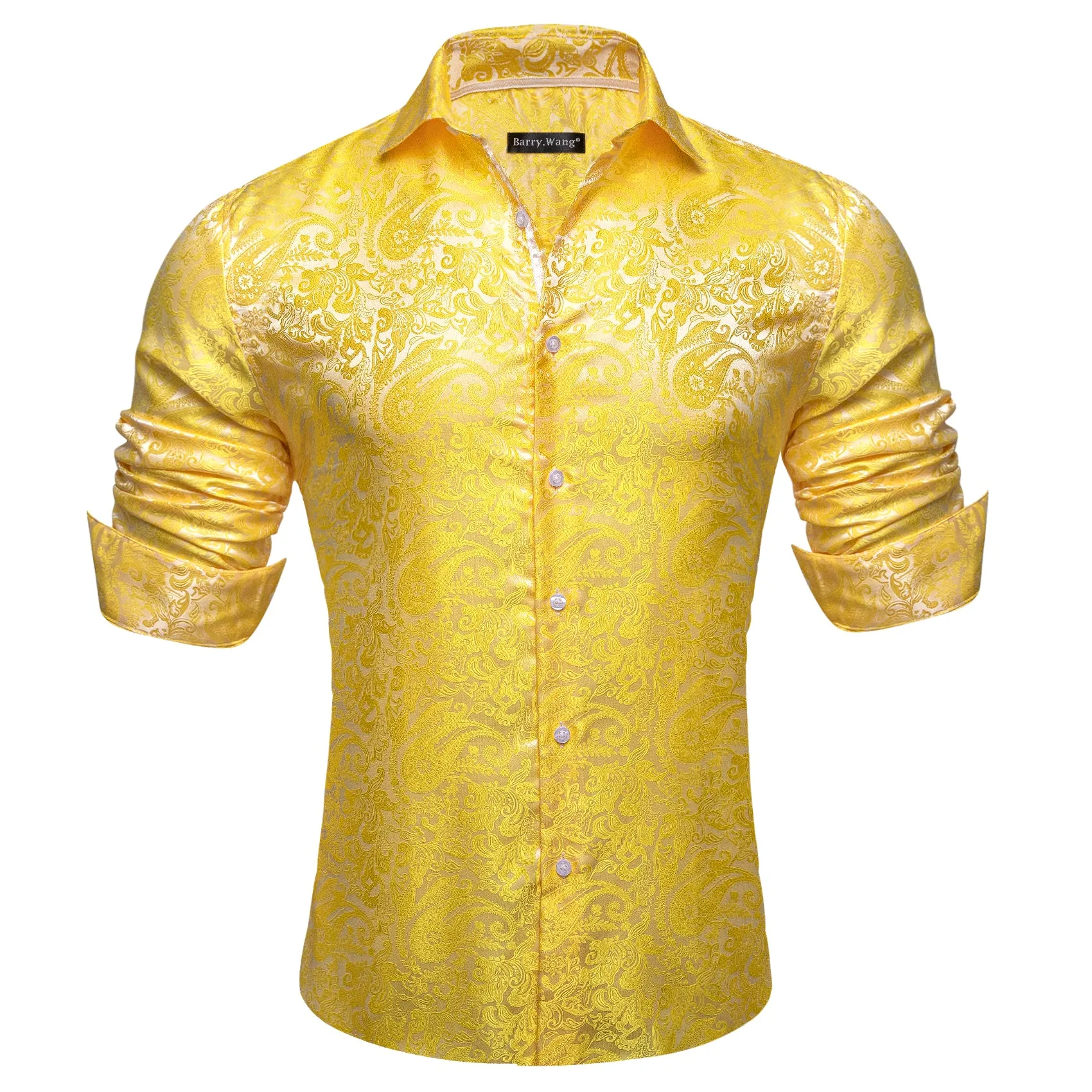 Barry Wang Button Down Shirt Yellow Paisley Silk Men's Dress Shirt sold by Barrywang product image thumbnail 5