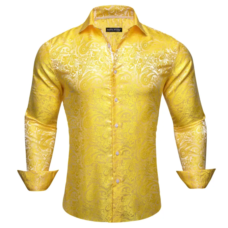 Barry Wang Button Down Shirt Yellow Paisley Silk Men's Dress Shirt sold by Barrywang