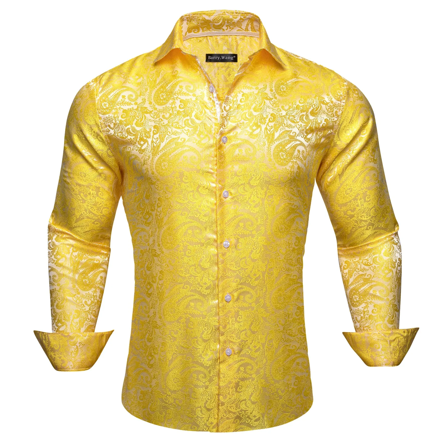 Barry Wang Button Down Shirt Yellow Paisley Silk Men's Dress Shirt sold by Barrywang