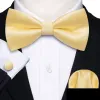 Pale Yellow Solid Silk Pre Tied Bow Tie Hanky Cufflinks Set sold by Barrywang