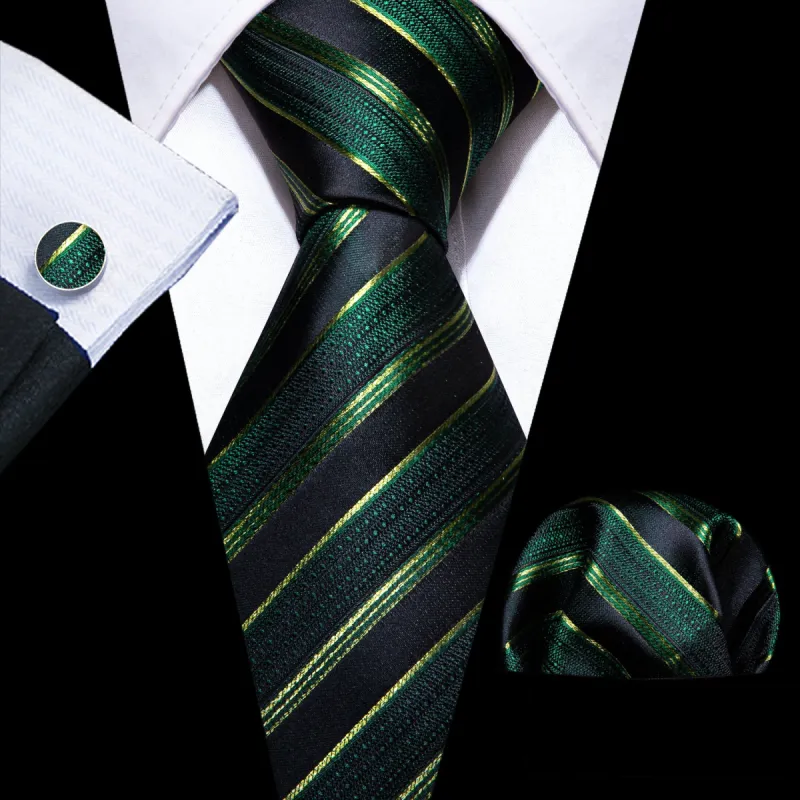 Barry Wang Light Green Necktie Black Striped Silk Tie Set for Wedding sold by Barrywang