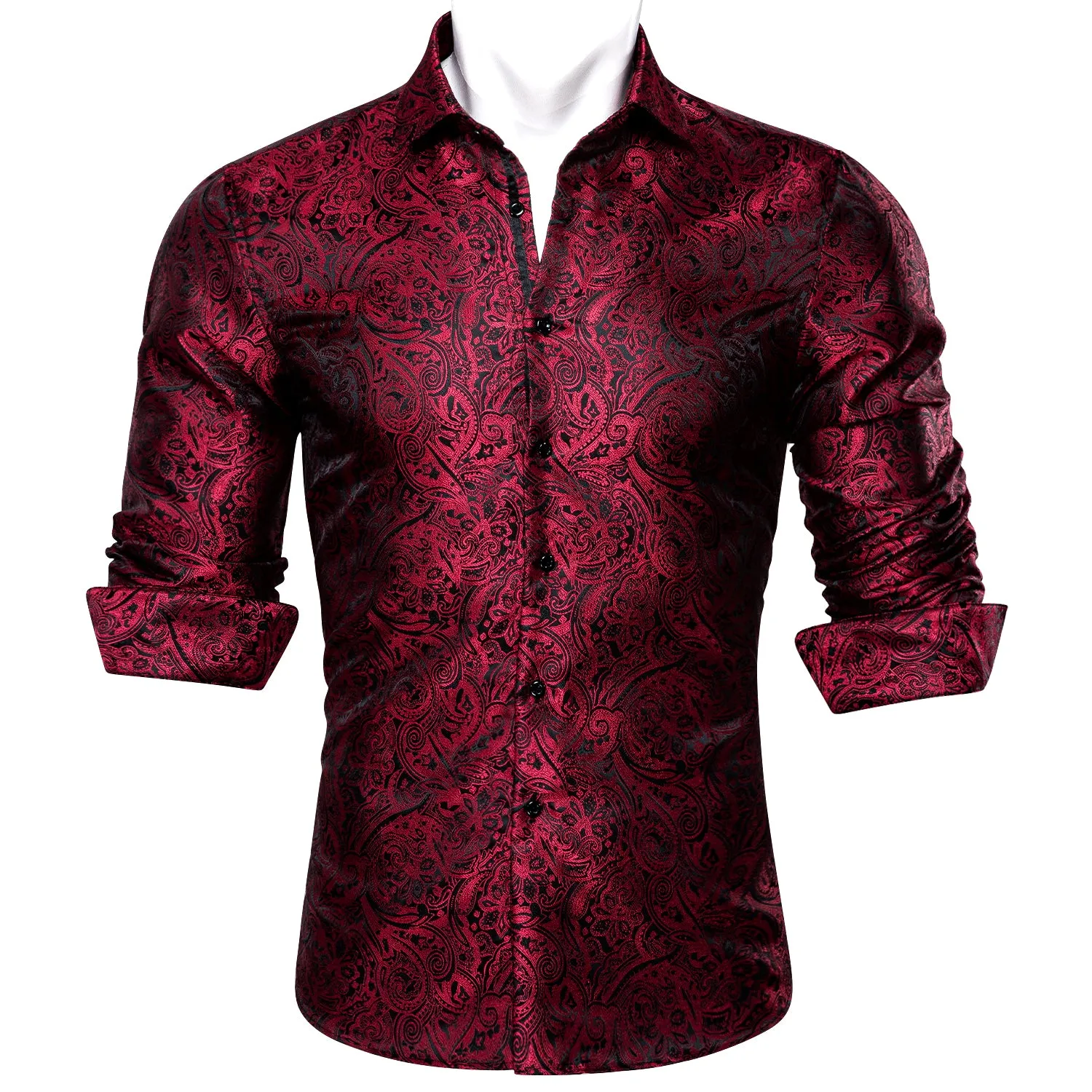 Barry Wang Button Down Shirt Red Black Paisley Silk Men's Shirt Formal sold by Barrywang product image thumbnail 5