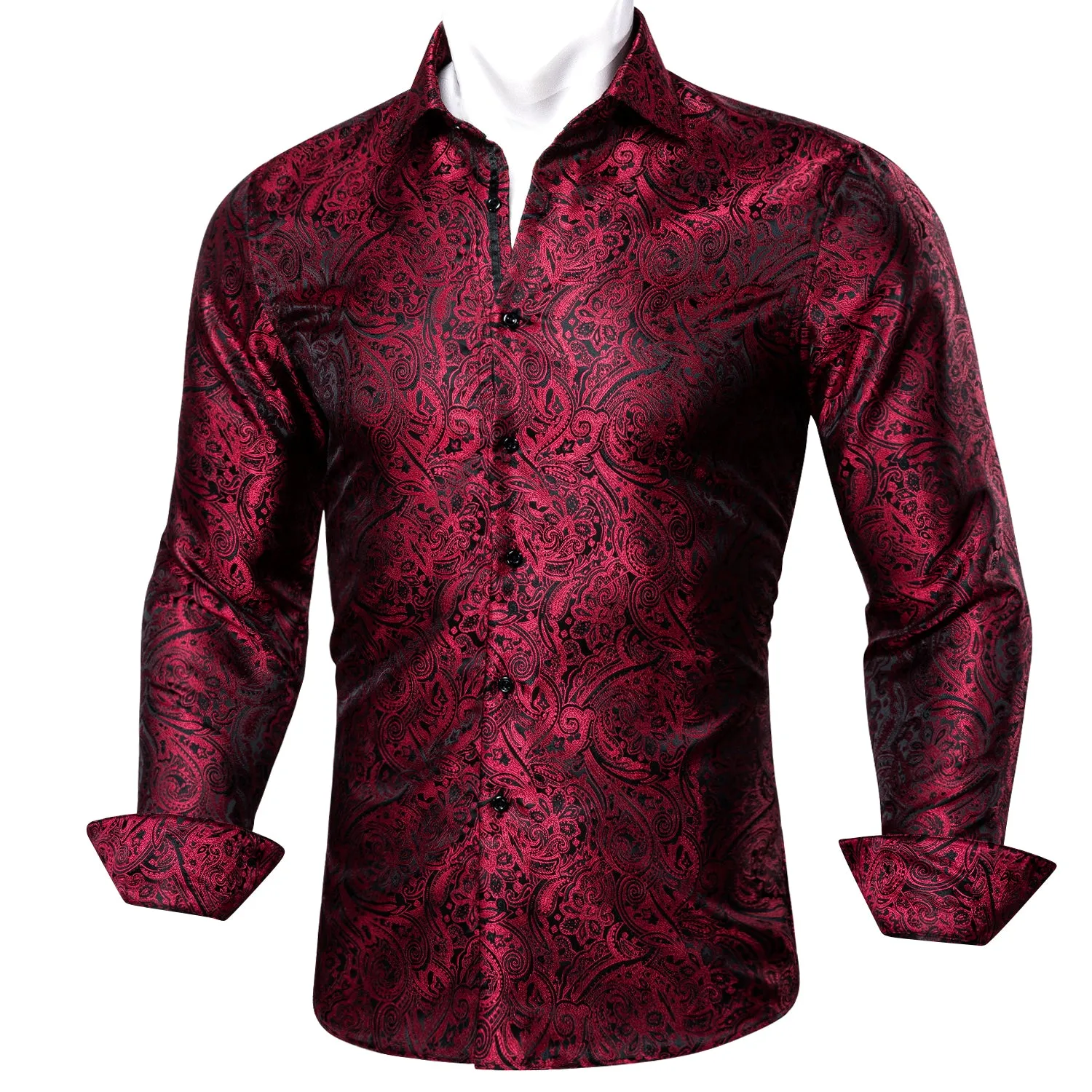 Barry Wang Button Down Shirt Red Black Paisley Silk Men's Shirt Formal sold by Barrywang product image thumbnail 4