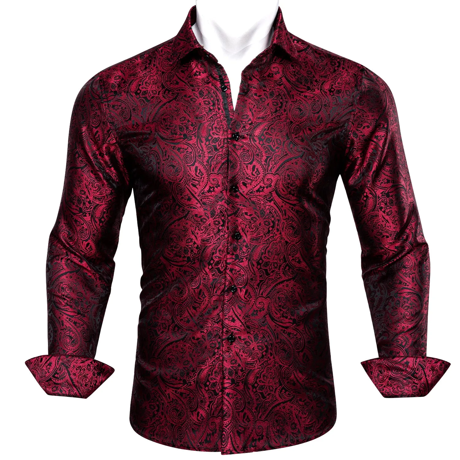 Barry Wang Button Down Shirt Red Black Paisley Silk Men's Shirt Formal sold by Barrywang product image thumbnail 3
