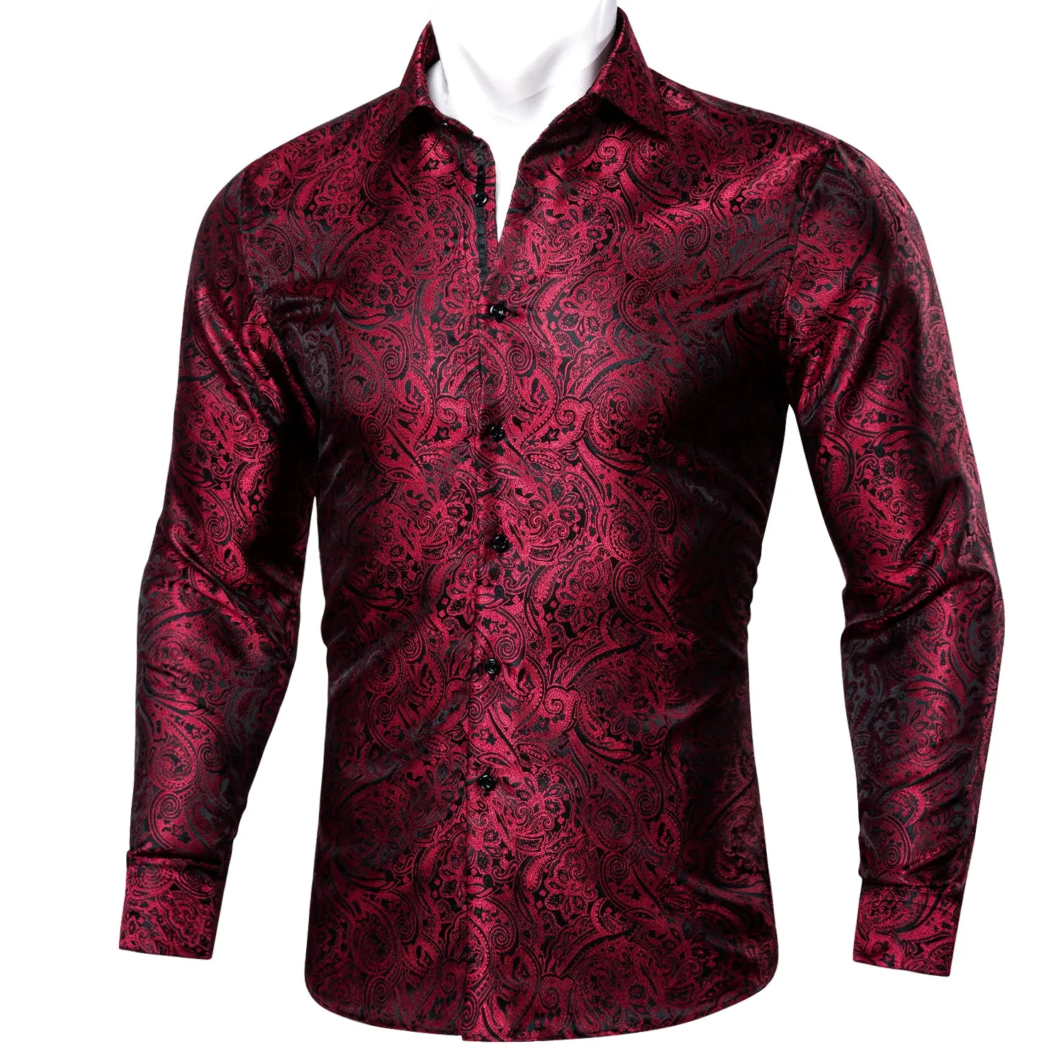 Barry Wang Button Down Shirt Red Black Paisley Silk Men's Shirt Formal sold by Barrywang product image thumbnail 2
