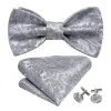 Silver Paisley Bow Tie Hanky Cufflinks Set sold by Barrywang
