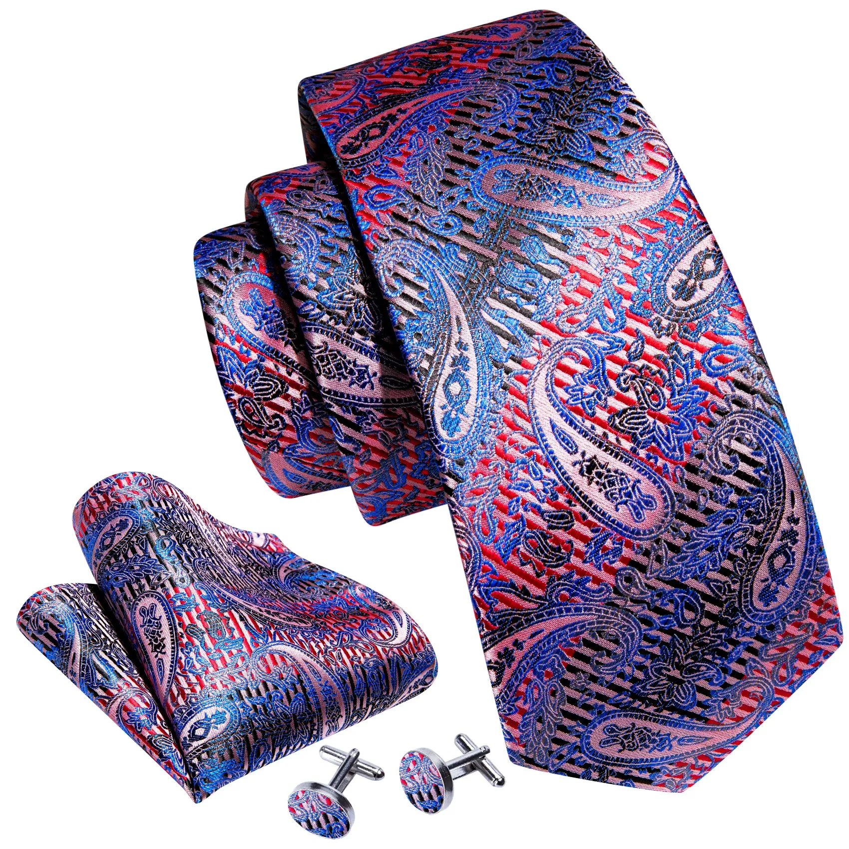 Blue Red Paisley Silk Tie Hanky Cufflinks Set sold by Barrywang product image thumbnail 4