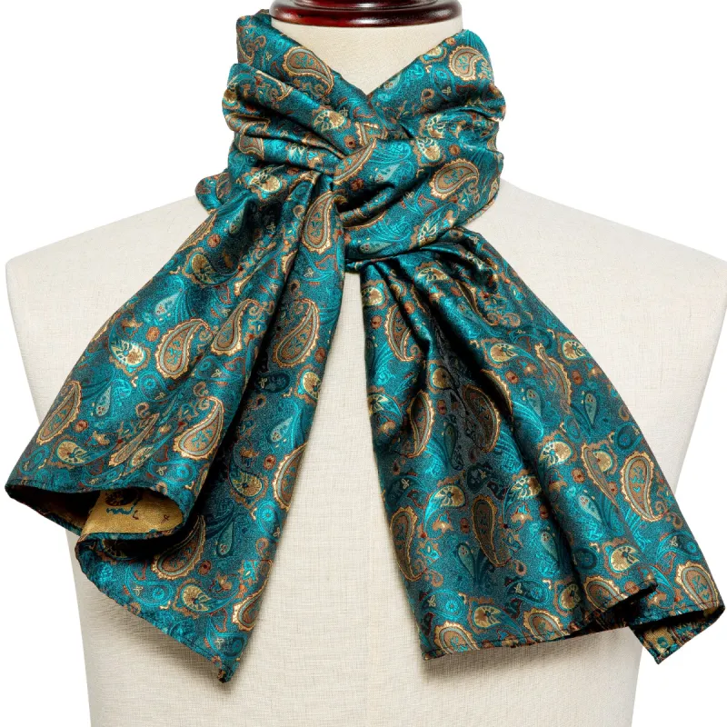 Barry Wang Silk scarf Luxury Green Brown Paisley Scarf sold by Barrywang