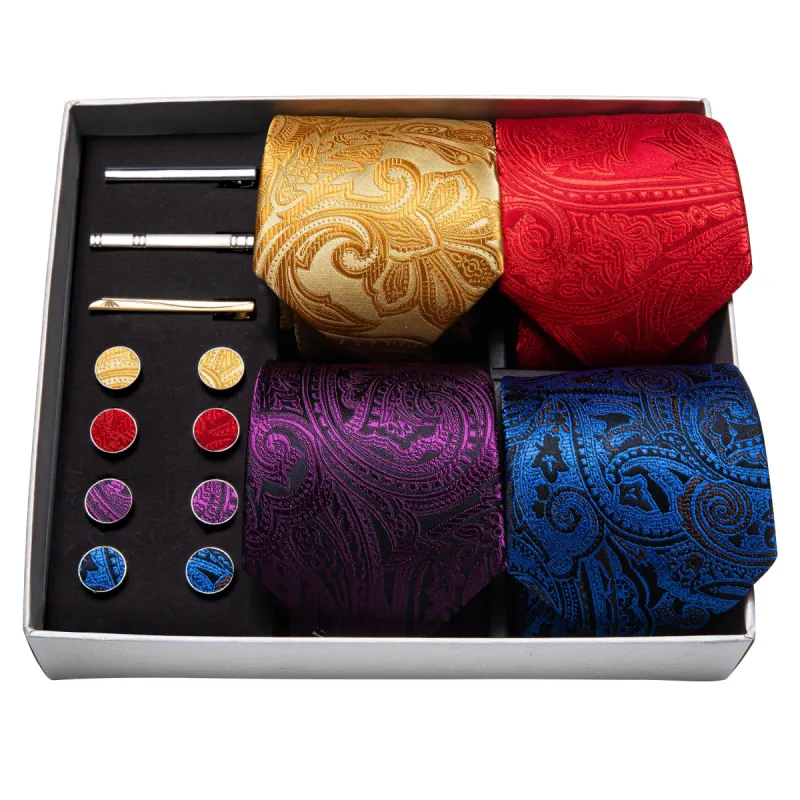 Barry. Wang 4pcs Men's Tie Paisley Silk Wedding Tie Hanky Gift Box Set sold by Barrywang
