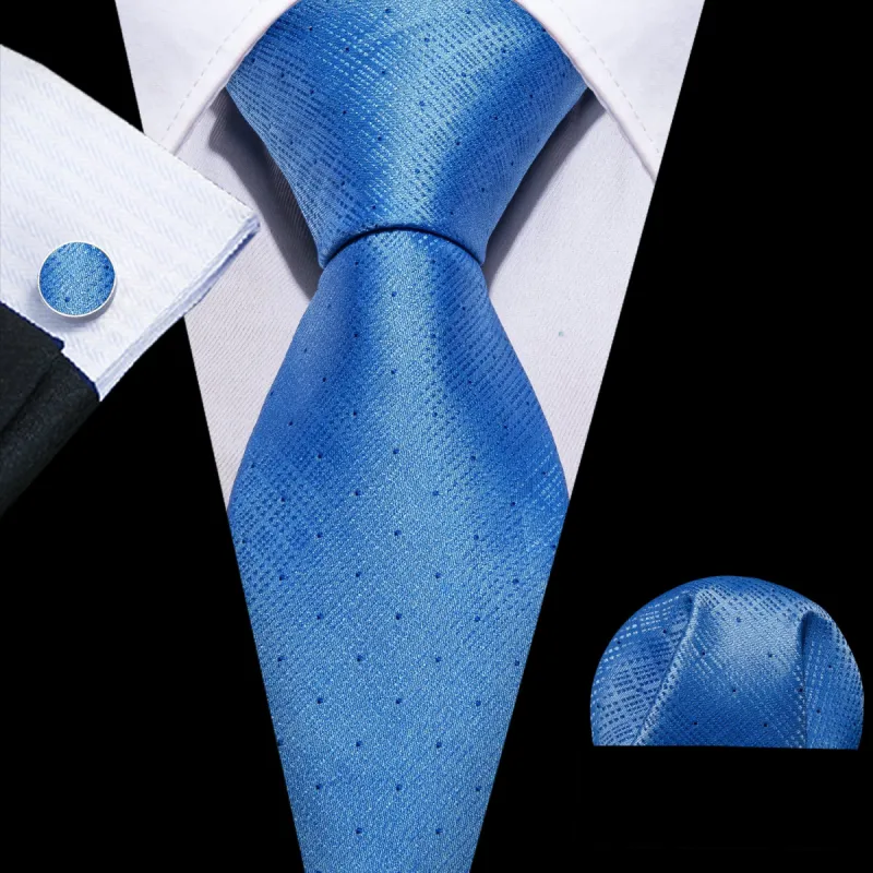 Blue Solid Silk Tie Hanky Cufflinks Set sold by Barrywang
