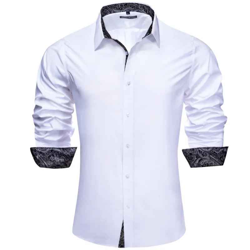 Barry Wang White Dress Shirt Black Paisley Cuff Men's Patchwork Shirt sold by Barrywang