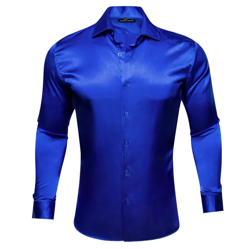 Barry. Wang Bright Blue Solid Silk Shirt sold by Barrywang