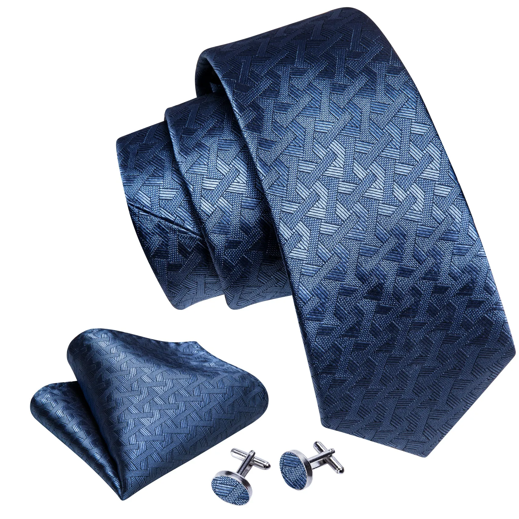 Barry Wang Acid Blue Necktie Solid Men's Tie Handkerchief Cufflinks Set sold by Barrywang product image thumbnail 4