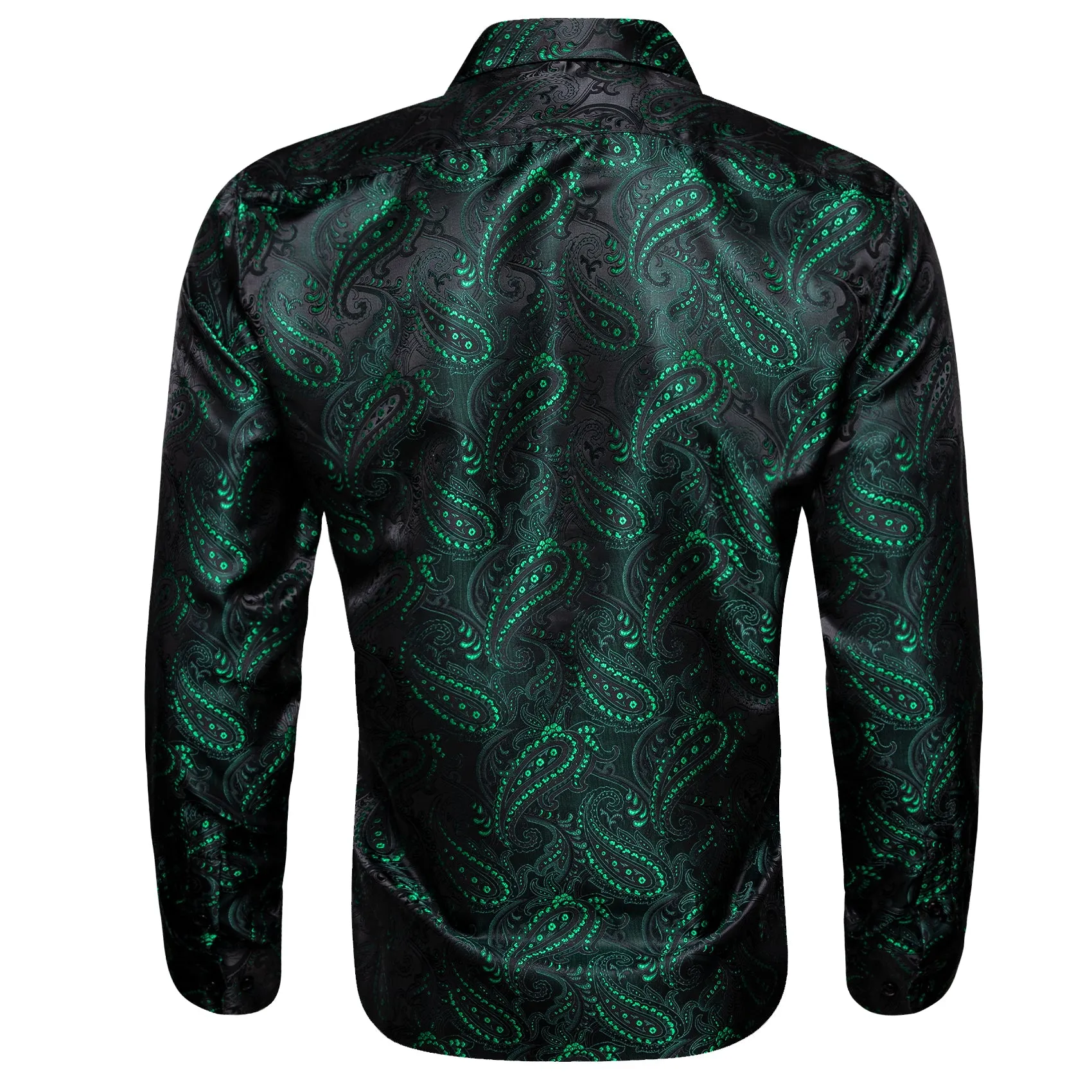 Barry Wang Green Shirt Fashion Green Black Jacquard Silk Men's Shirt sold by Barrywang product image thumbnail 5