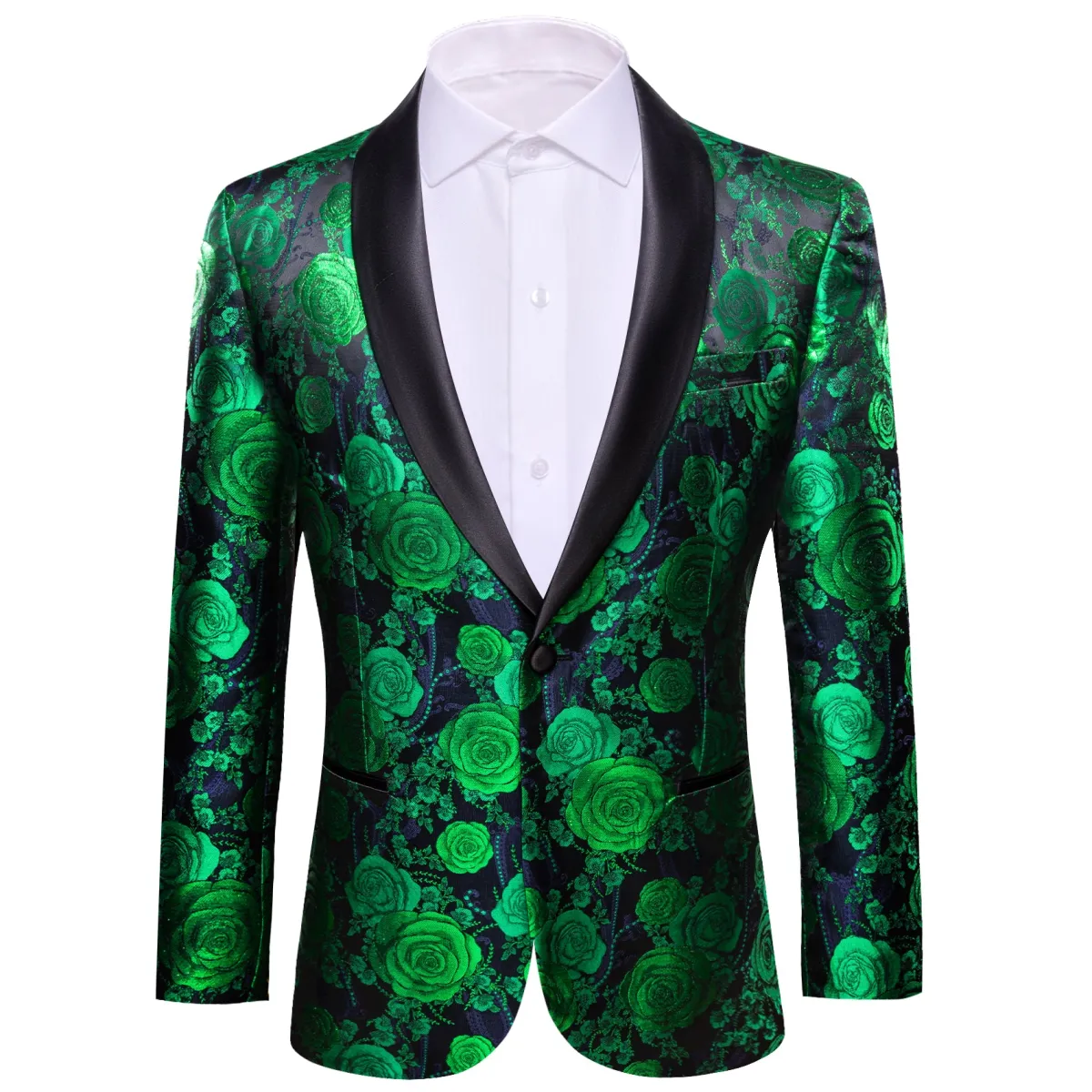 Barry.Wang Men's Suit Green Blue Flower Shawl Collar Suit Jacket sold by Barrywang