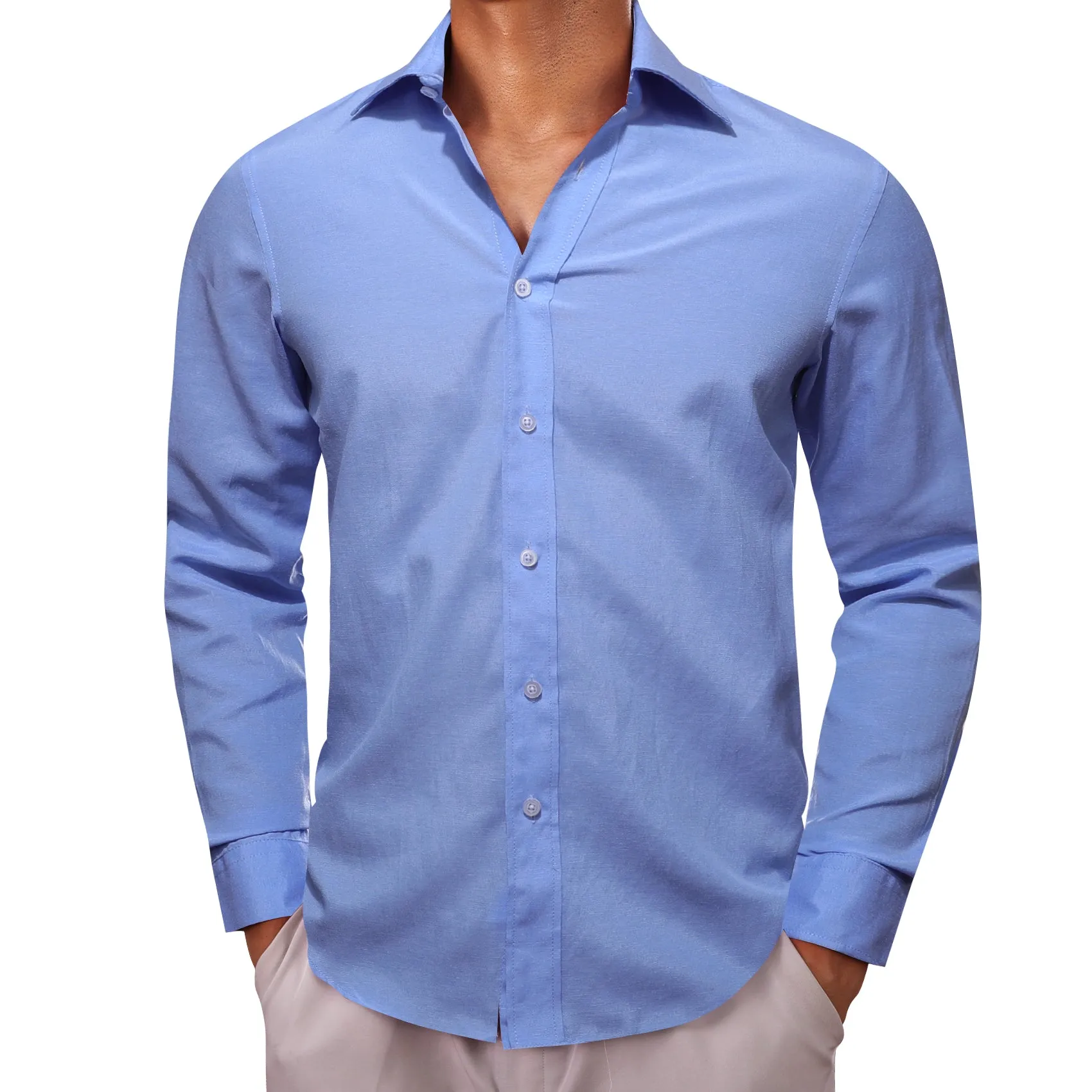 Barry.wang Cornflowerblue Solid Men's Shirt sold by Barrywang product image thumbnail 5