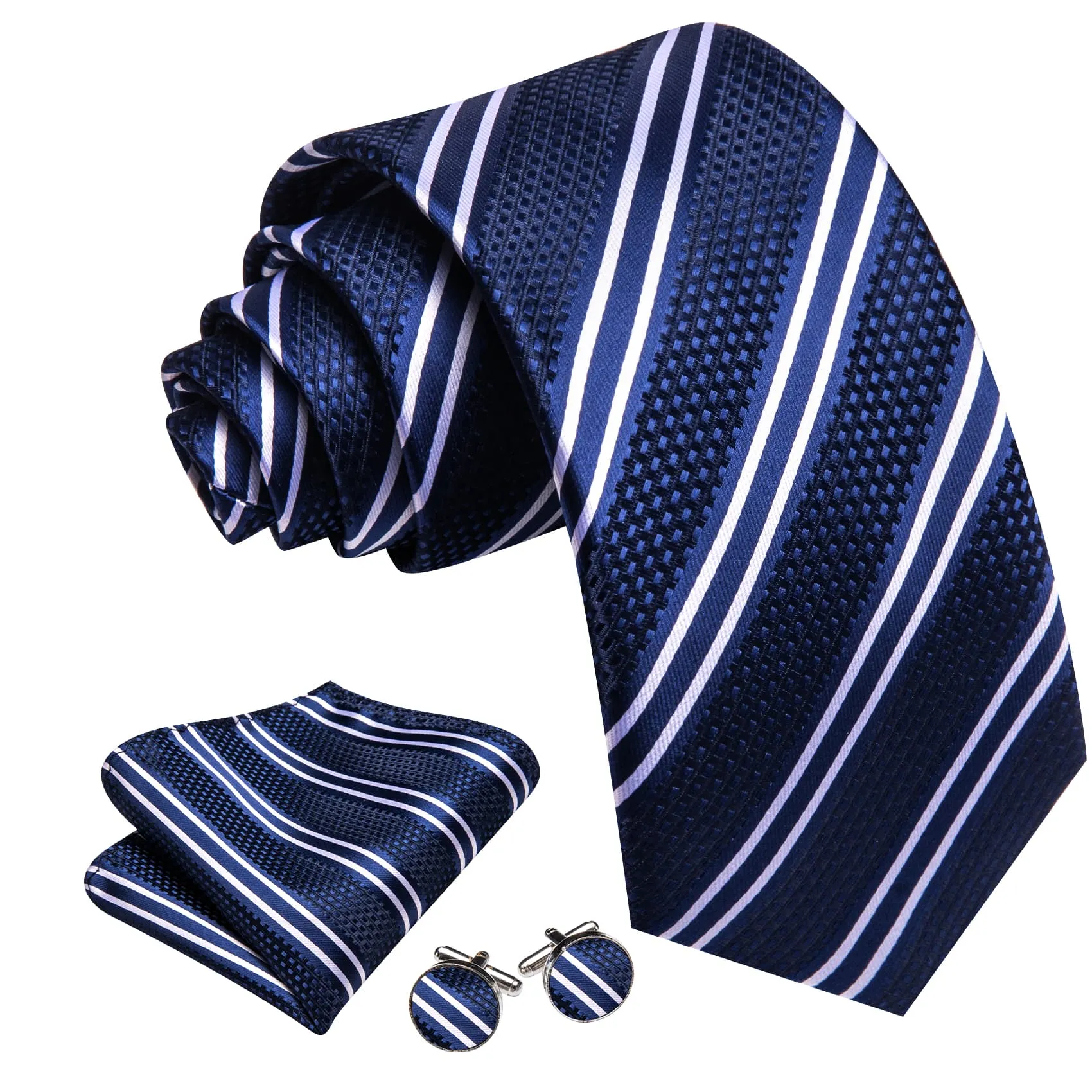 Barry. Wang Blue Striped Tie with White Stripes Men's Business Set sold by Barrywang product image thumbnail 3