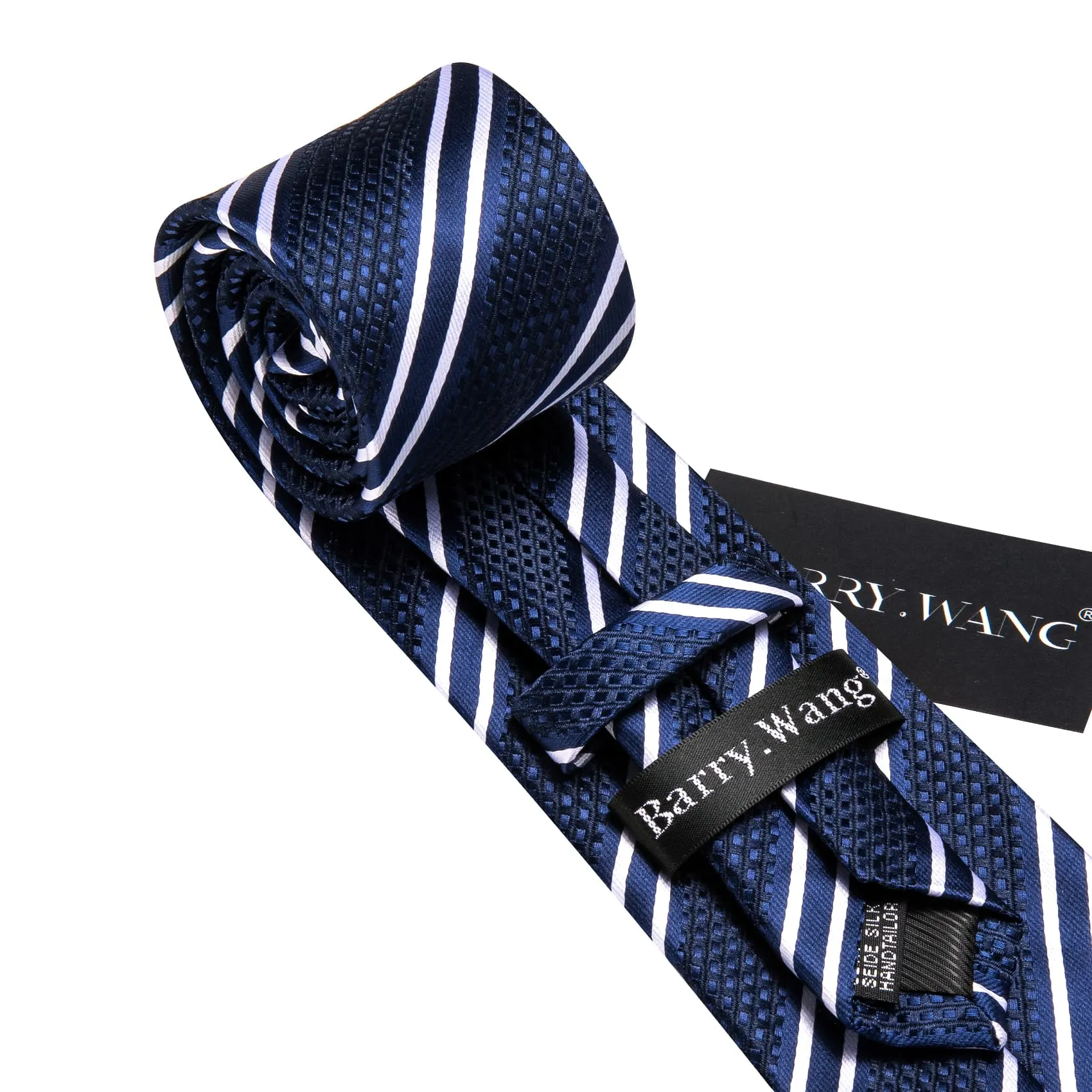 Barry. Wang Blue Striped Tie with White Stripes Men's Business Set sold by Barrywang product image thumbnail 5
