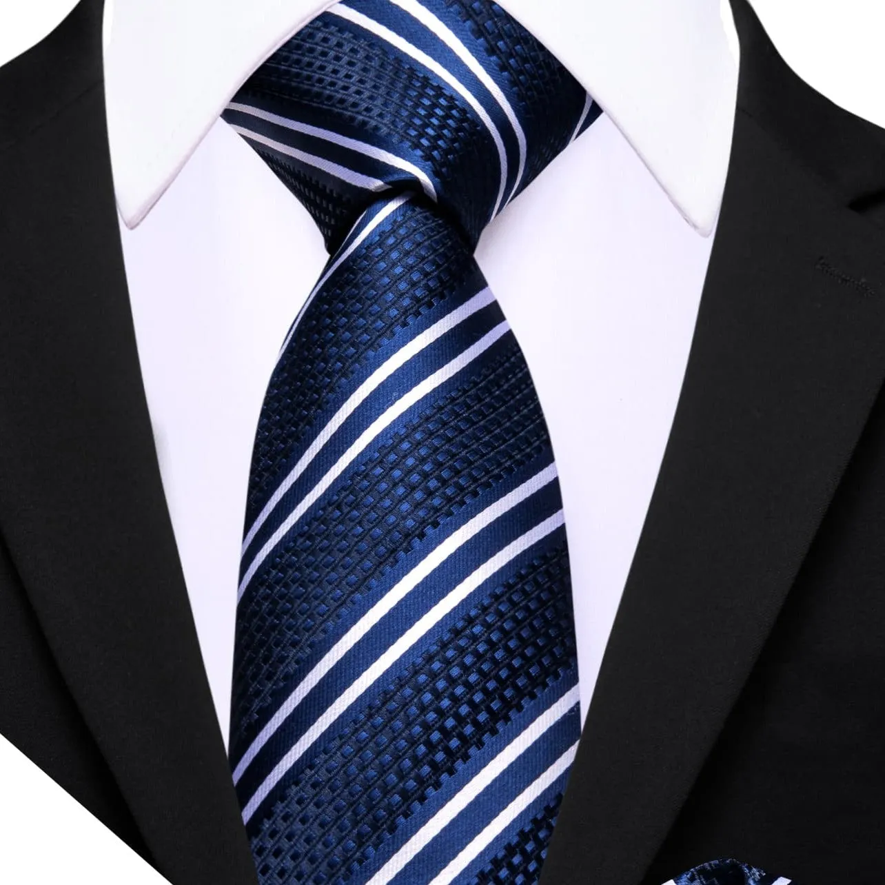 Barry. Wang Blue Striped Tie with White Stripes Men's Business Set sold by Barrywang product image thumbnail 2