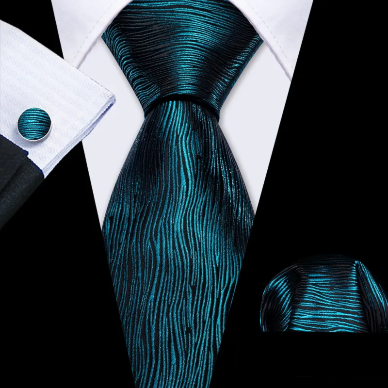 Barry Wang Novelty Nile Blue Solid Silk Tie Hanky Cufflinks Formal Set sold by Barrywang