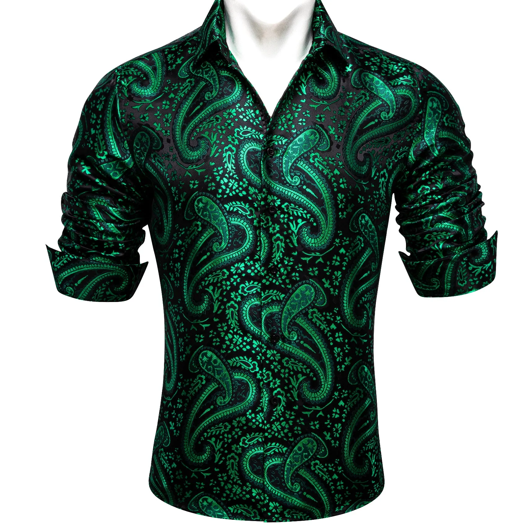 Barry Wang Dark Green Shirt Paisley Jacquard Silk Men's Western Shirt sold by Barrywang product image thumbnail 3