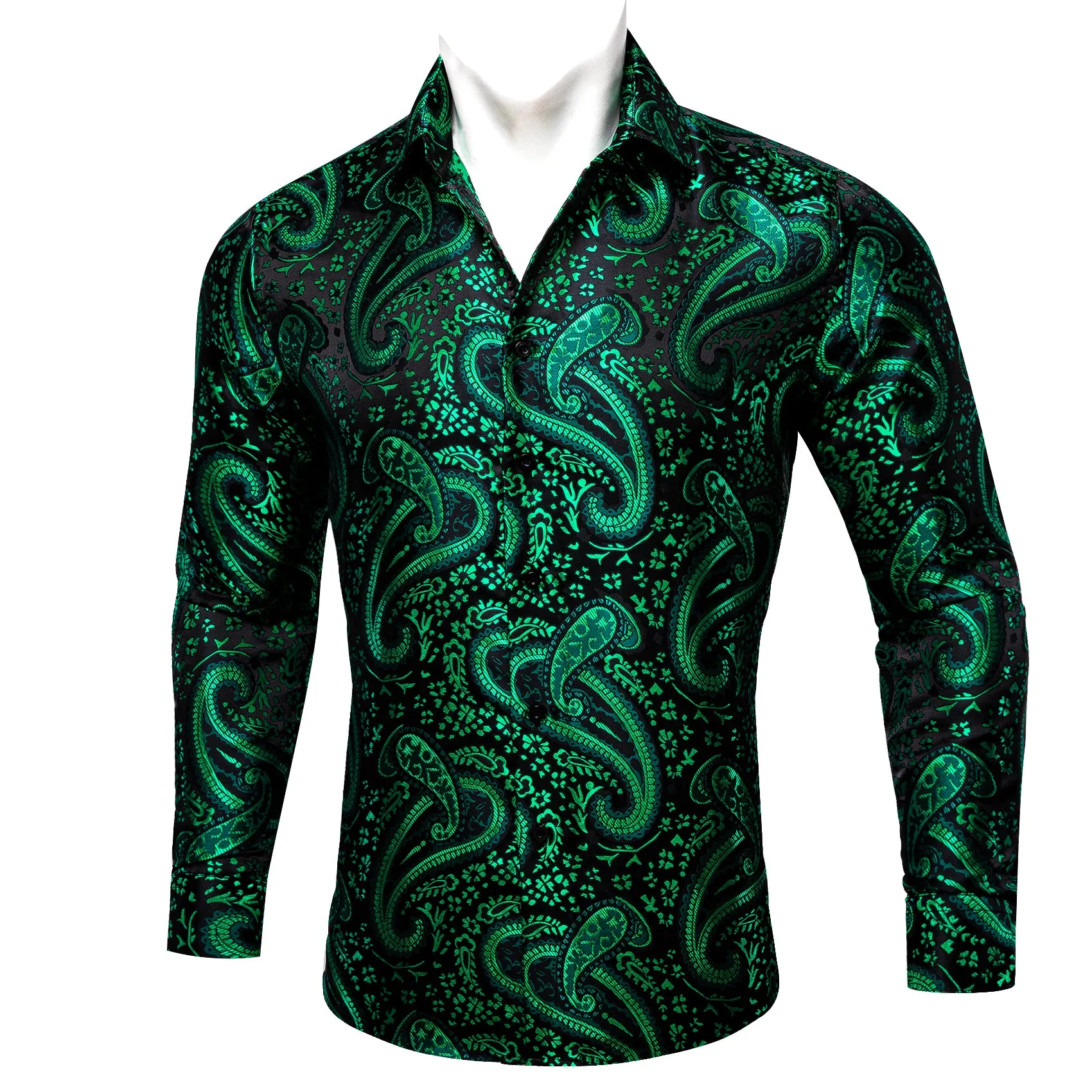 Barry Wang Dark Green Shirt Paisley Jacquard Silk Men's Western Shirt sold by Barrywang product image thumbnail 2