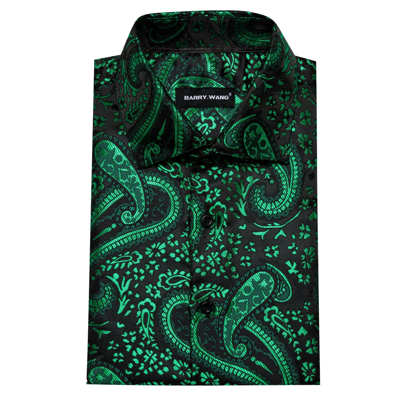 Barry Wang Dark Green Shirt Paisley Jacquard Silk Men's Western Shirt sold by Barrywang product image thumbnail 4
